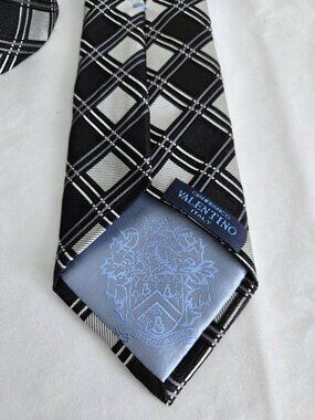 Gianfranco Valentino Silk Necktie | Black, Silver & Purple Geometric Pattern